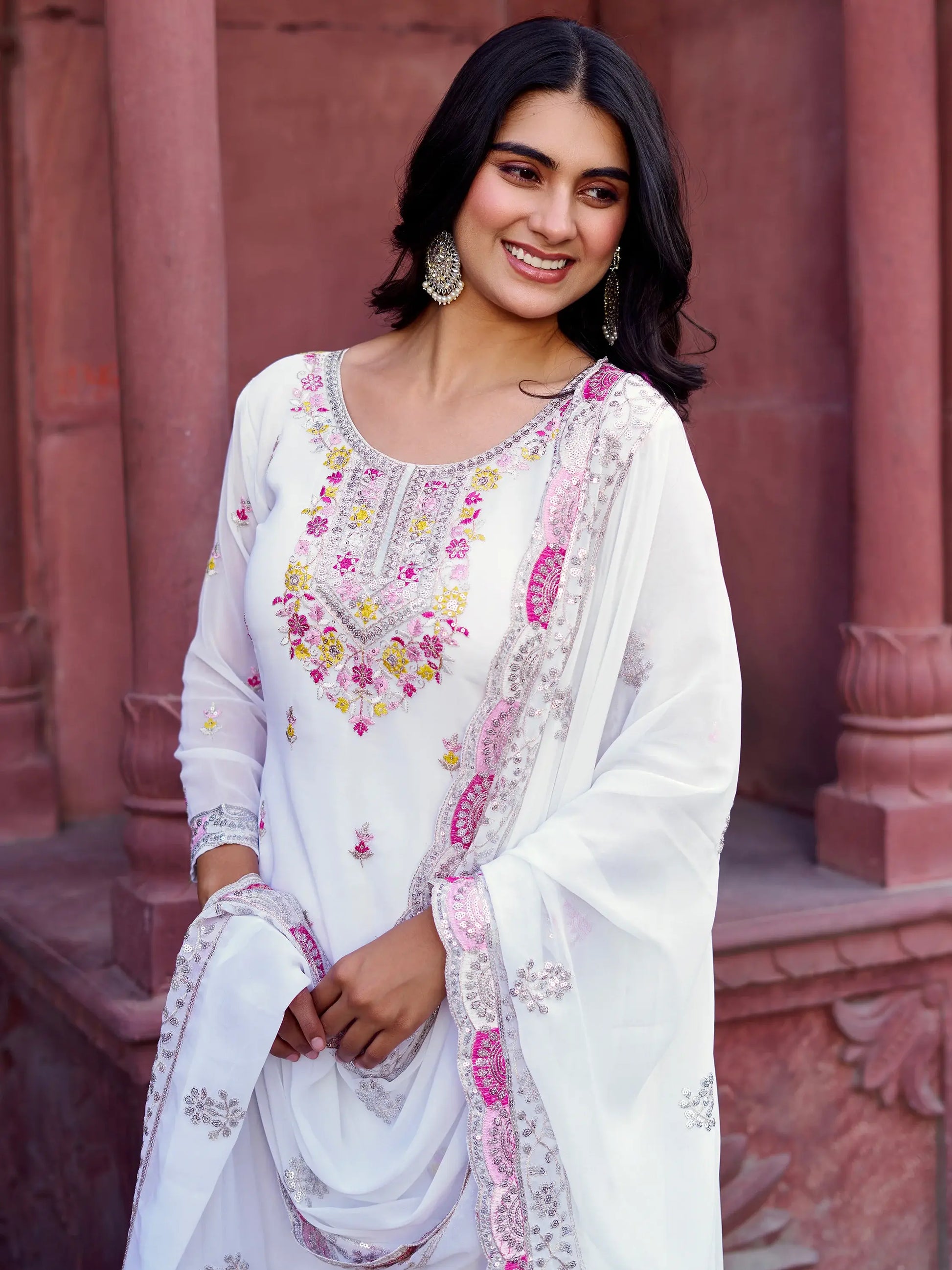 Attractive White Sequins Georgette Festival Wear Sharara Suit - Zeel Clothing