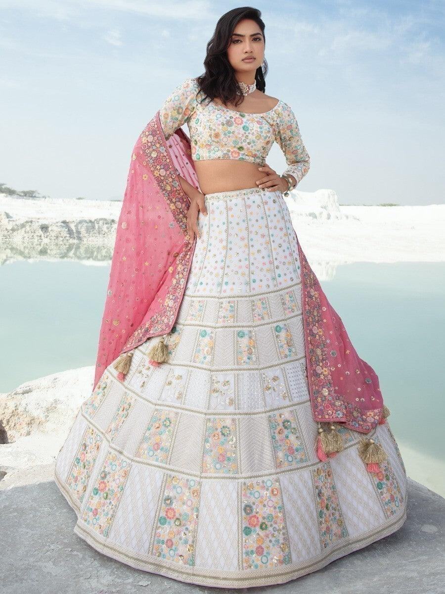 Attractive White Sequins Georgette Wedding Wear Lehenga Choli - Zeel Clothing