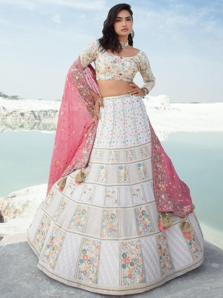 Attractive White Sequins Georgette Wedding Wear Lehenga Choli - Zeel Clothing
