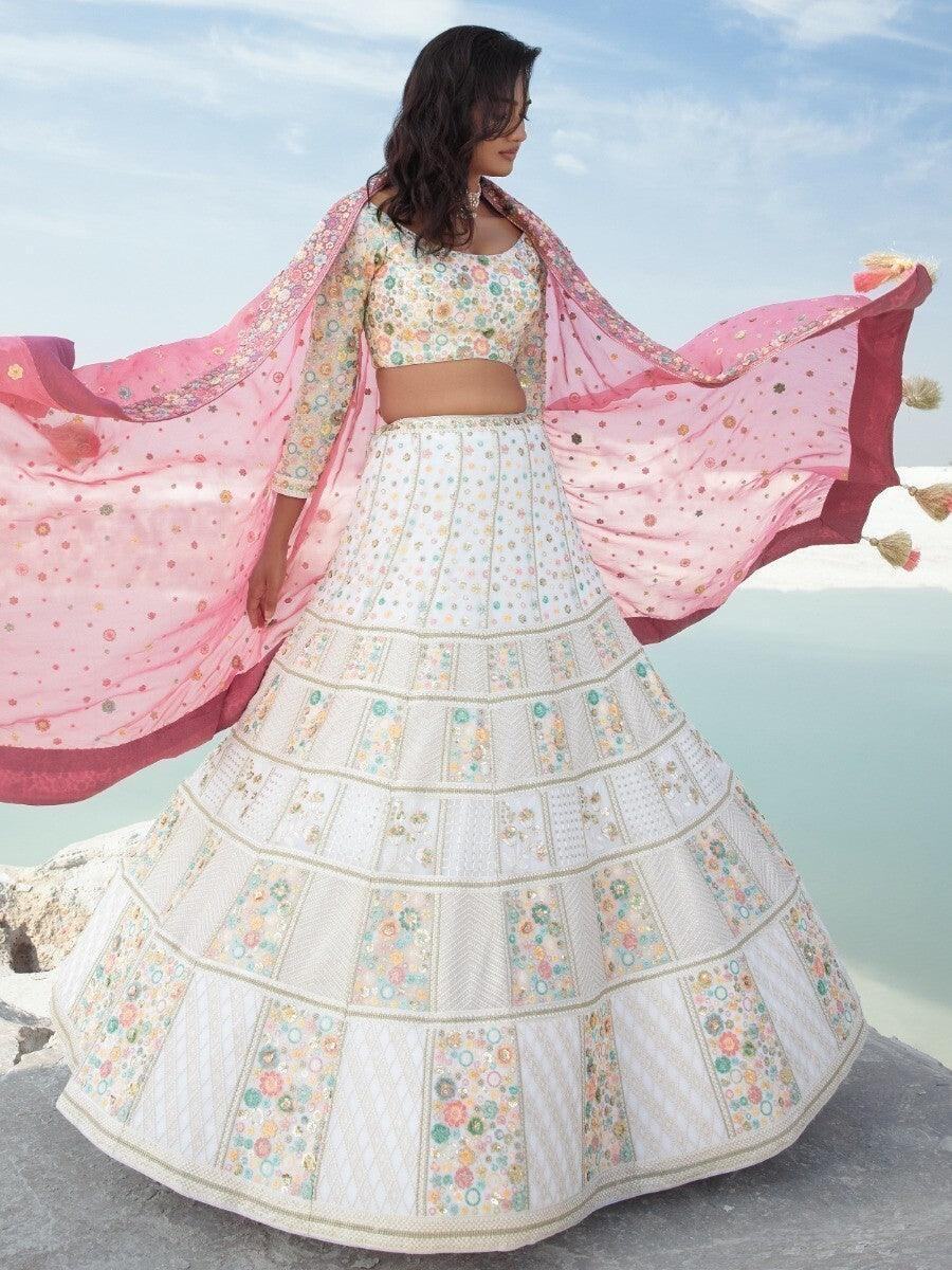 Attractive White Sequins Georgette Wedding Wear Lehenga Choli - Zeel Clothing