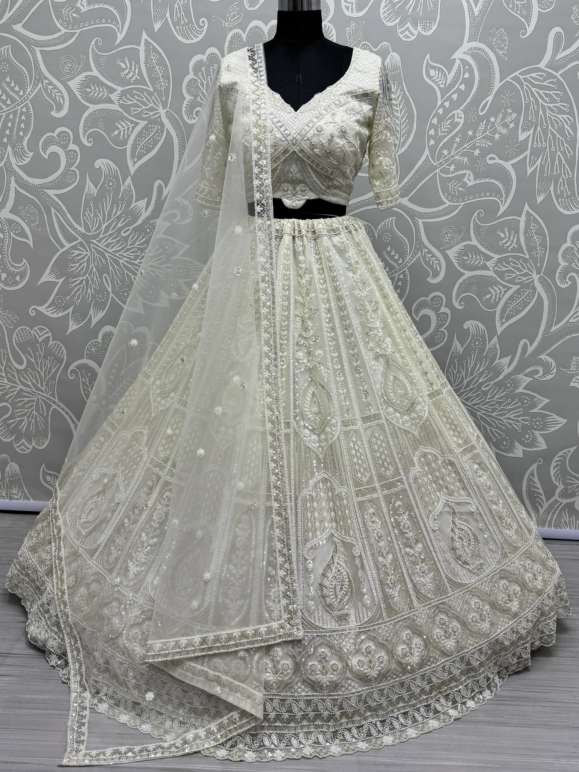 Attractive White Sequins Net Party Wear Lehenga Choli With Dupatta - Zeel Clothing