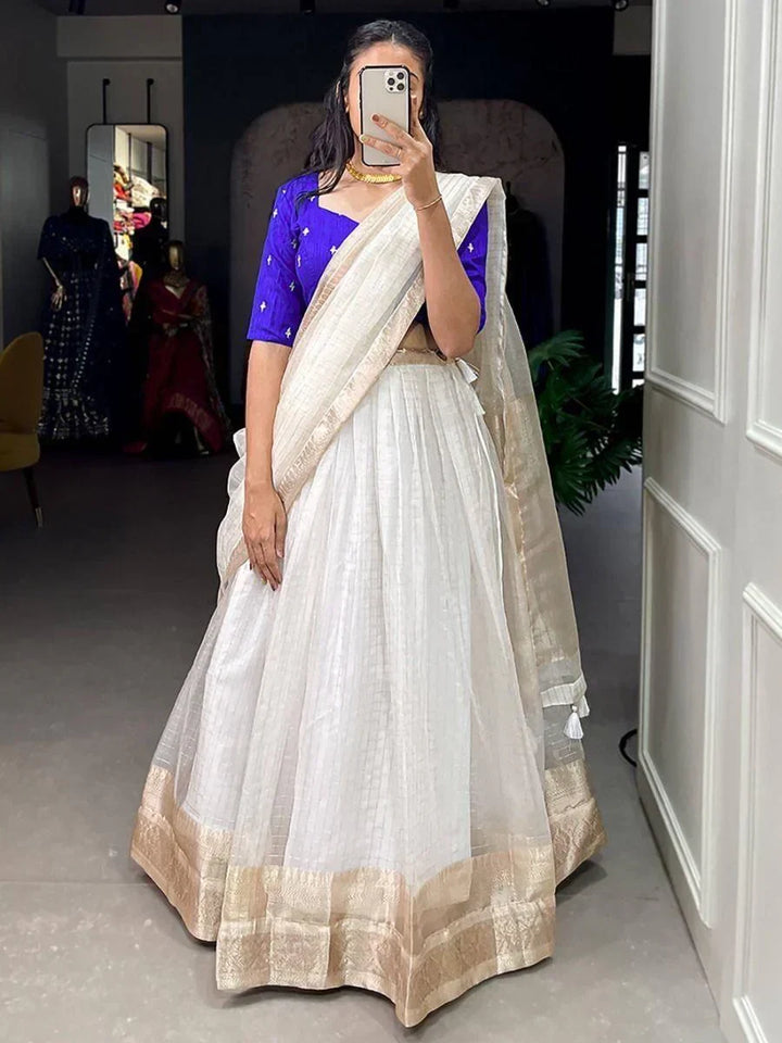 Attractive White Zari Weaving Organza Event Wear Lehenga Choli