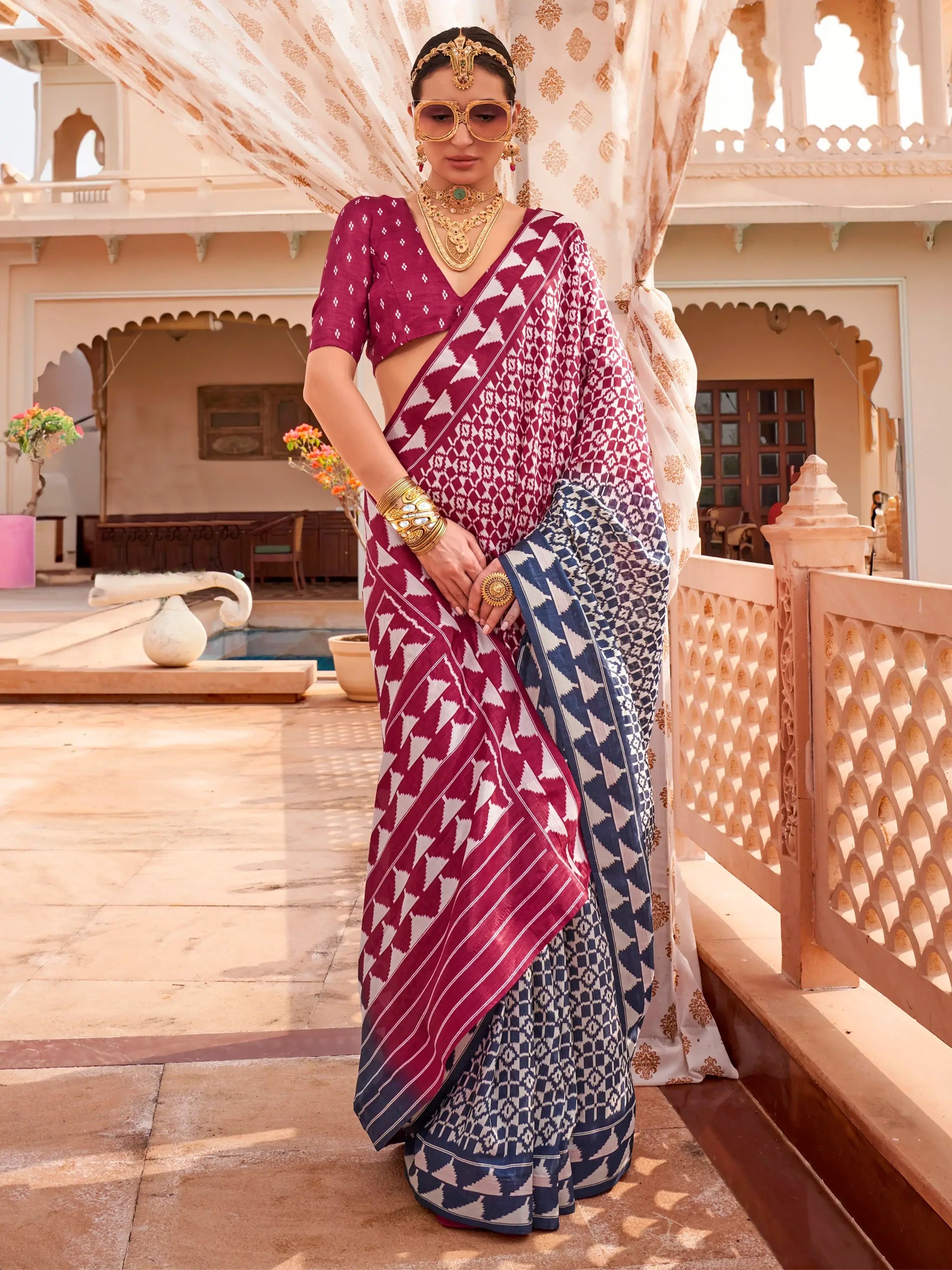 Attractive Wine Digital Printed Silk Traditional Saree With Blouse - Zeel Clothing