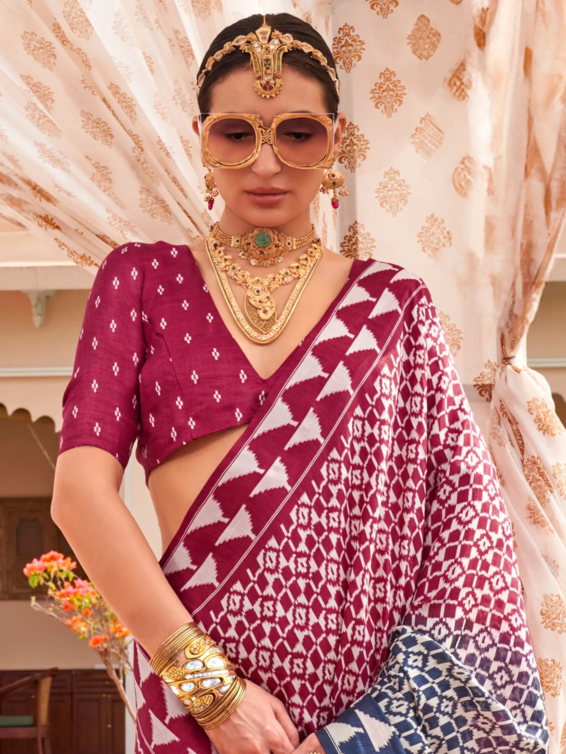 Attractive Wine Digital Printed Silk Traditional Saree With Blouse - Zeel Clothing