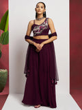 Attractive Wine Khatli Work Georgette Designer Crop Top Palazzo - Zeel Clothing