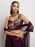 Attractive Wine Khatli Work Georgette Designer Crop Top Palazzo - Zeel Clothing