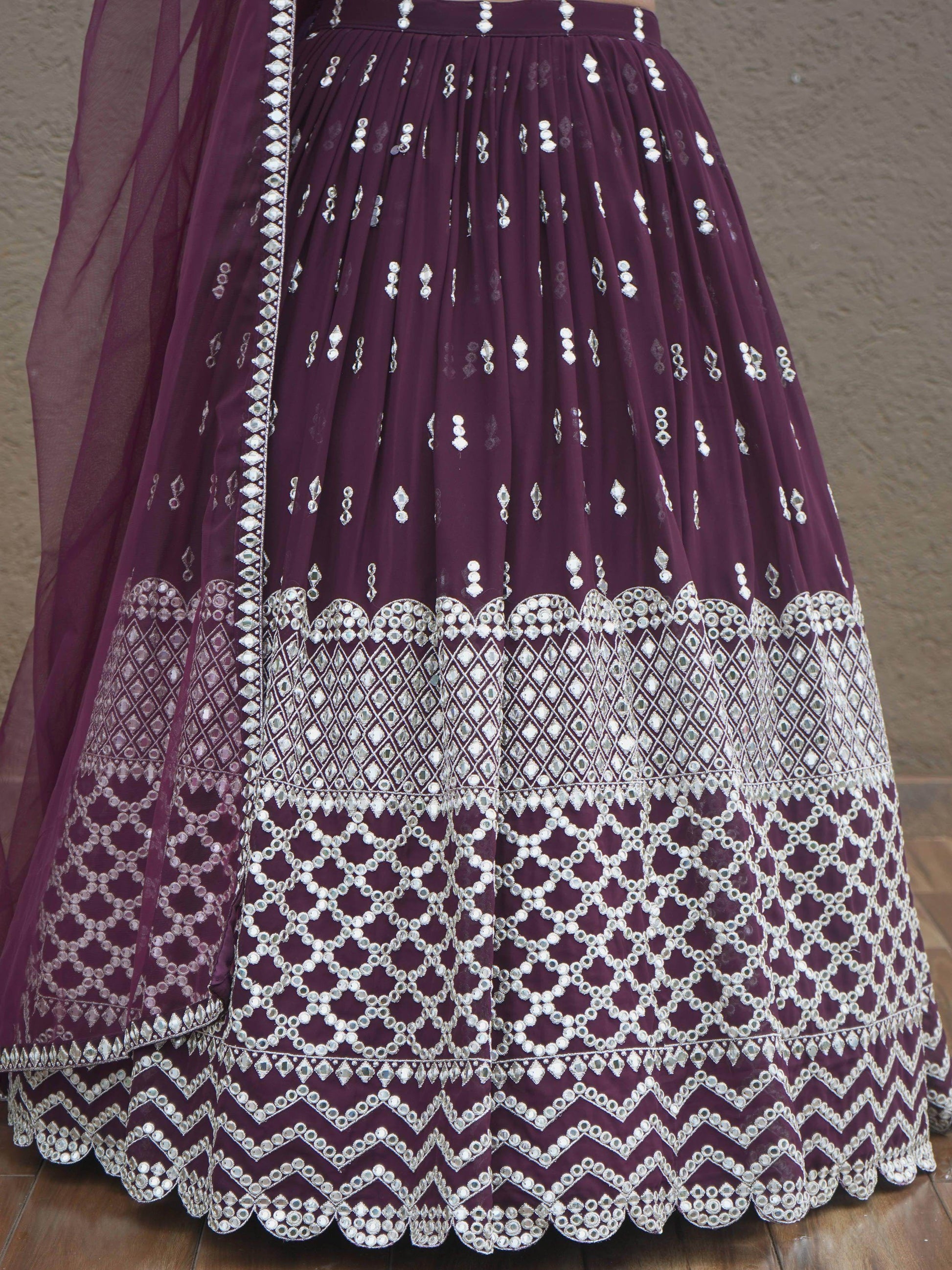 Attractive Wine Sequin Georgette Engagement Wear Lehenga Choli - Zeel Clothing
