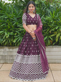 Attractive Wine Sequin Georgette Engagement Wear Lehenga Choli