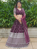 Attractive Wine Sequin Georgette Engagement Wear Lehenga Choli - Zeel Clothing