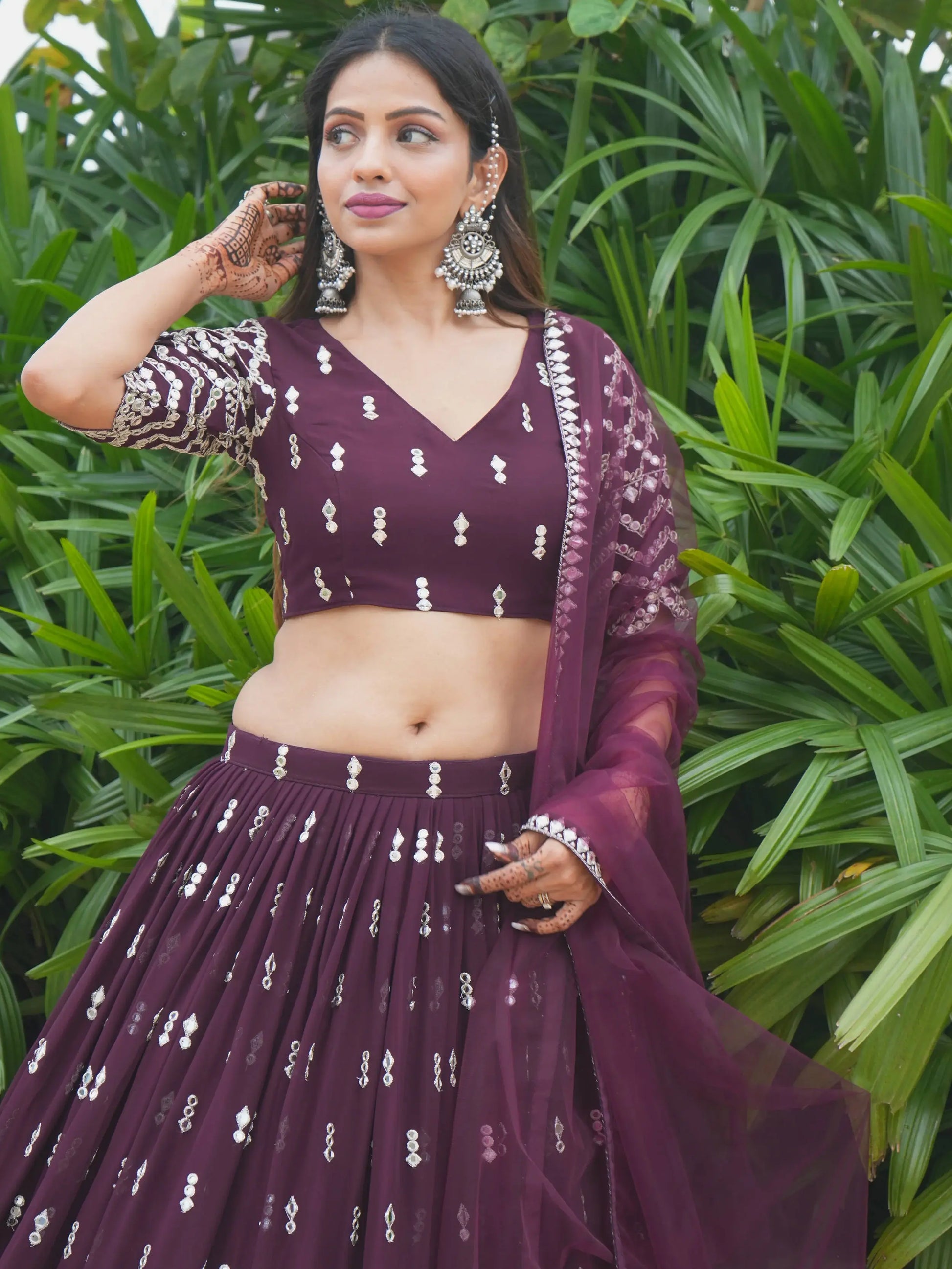 Attractive Wine Sequin Georgette Engagement Wear Lehenga Choli - Zeel Clothing