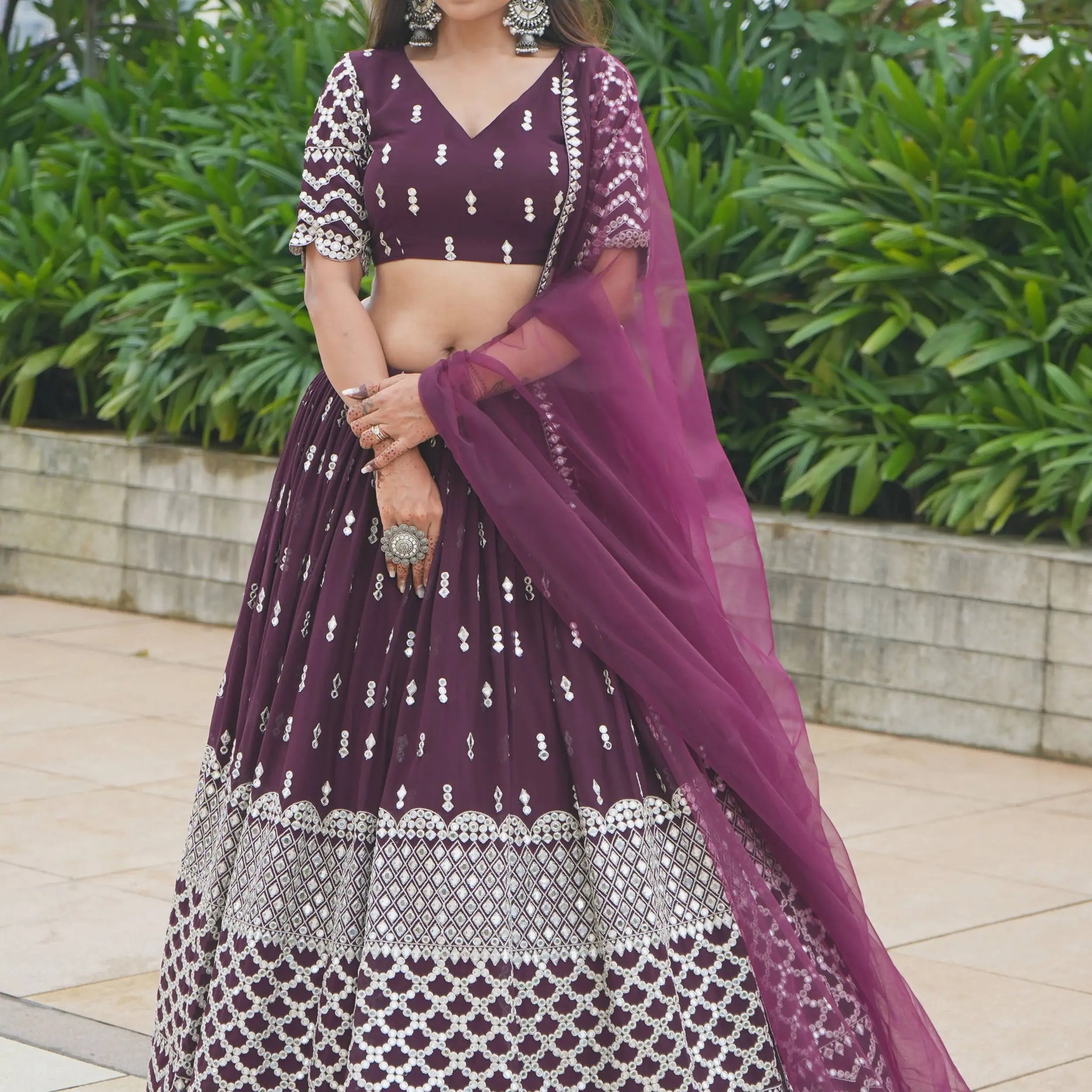Attractive Wine Sequin Georgette Engagement Wear Lehenga Choli - Zeel Clothing