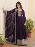 Attractive Wine Sequins Georgette Engagement Wear Gown With Dupatta - Zeel Clothing