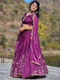 Attractive Wine Thread Work Chinon Wedding Wear Lehenga Choli - Zeel Clothing