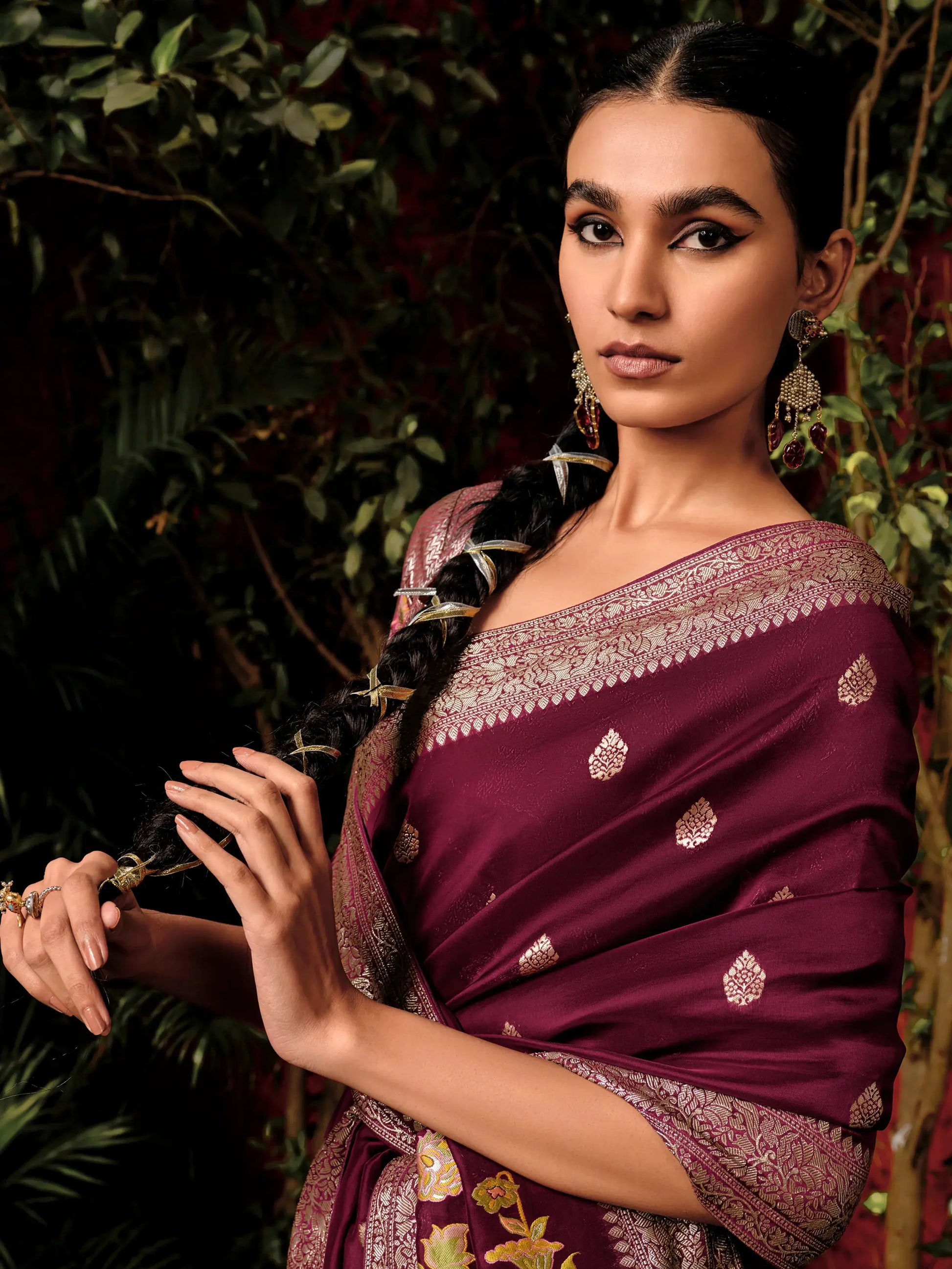 Attractive Wine Zari Weaving Silk Events Wear Saree With Blouse - Zeel Clothing