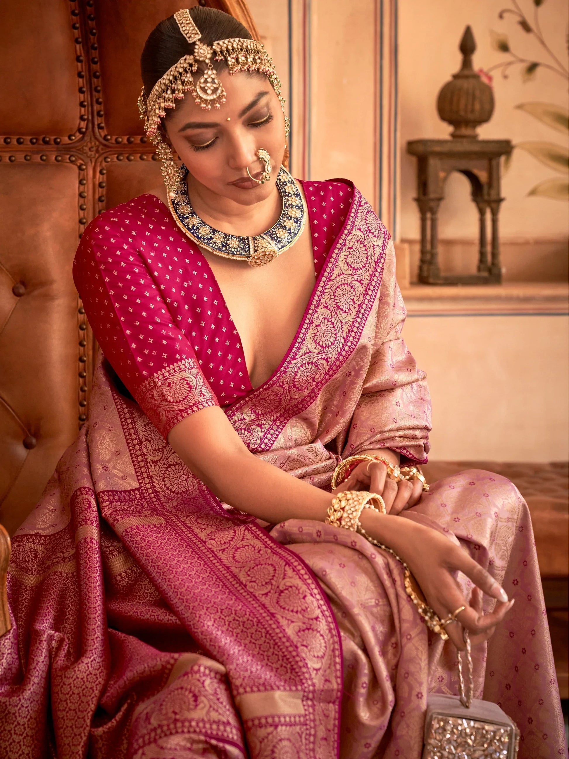 Attractive Wine Zari Weaving Silk Festive Wear Saree With Blouse - Zeel Clothing