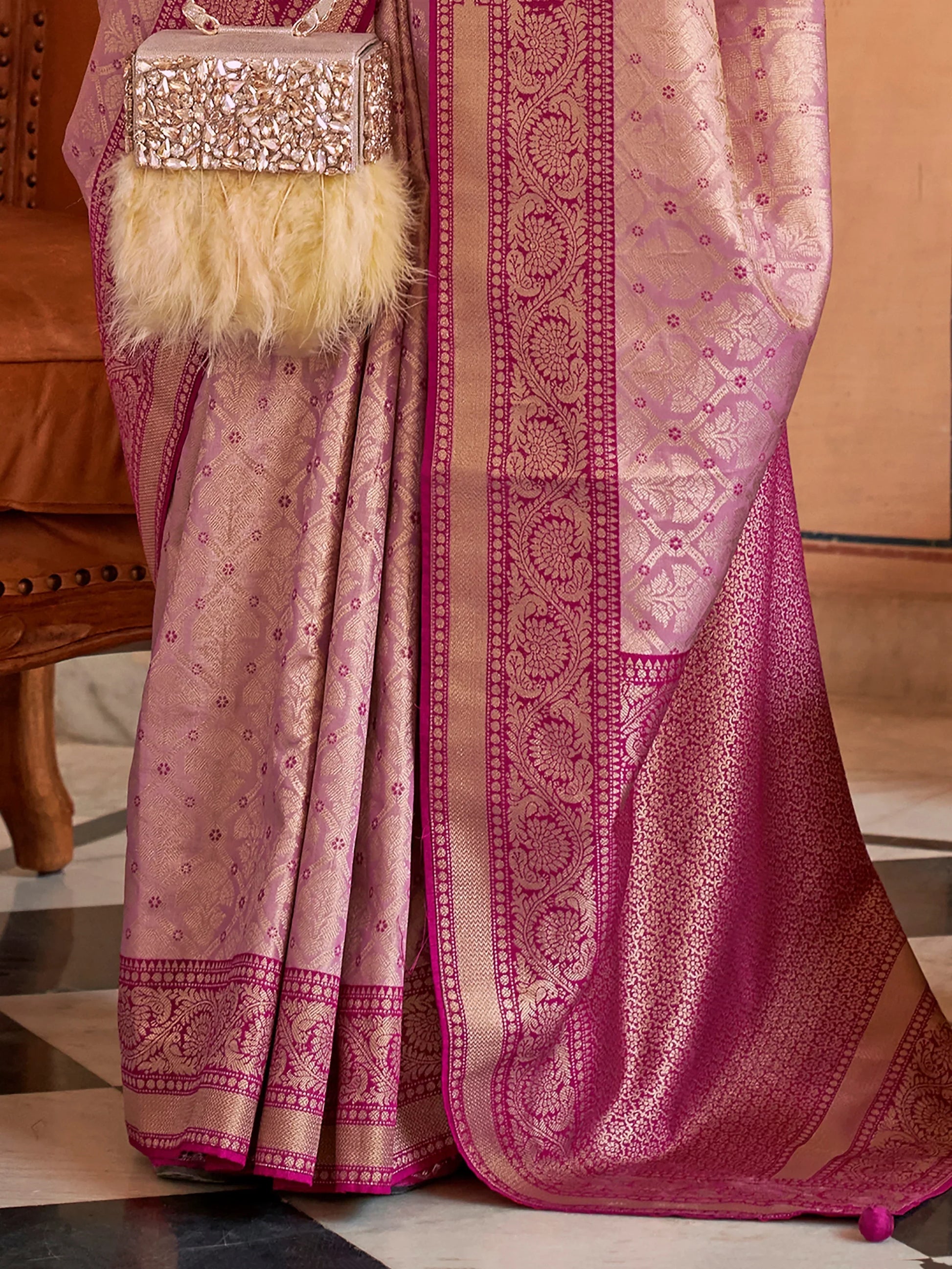 Attractive Wine Zari Weaving Silk Festive Wear Saree With Blouse - Zeel Clothing