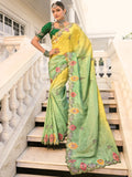 Attractive Yellow & Green Pearl Work Jacquard Silk Wedding Wear Saree - Zeel Clothing