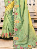 Attractive Yellow & Green Pearl Work Jacquard Silk Wedding Wear Saree - Zeel Clothing