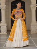 Attractive Yellow Cotton Navratri Special Lehenga With Bandhani Printed Kurti - Zeel Clothing