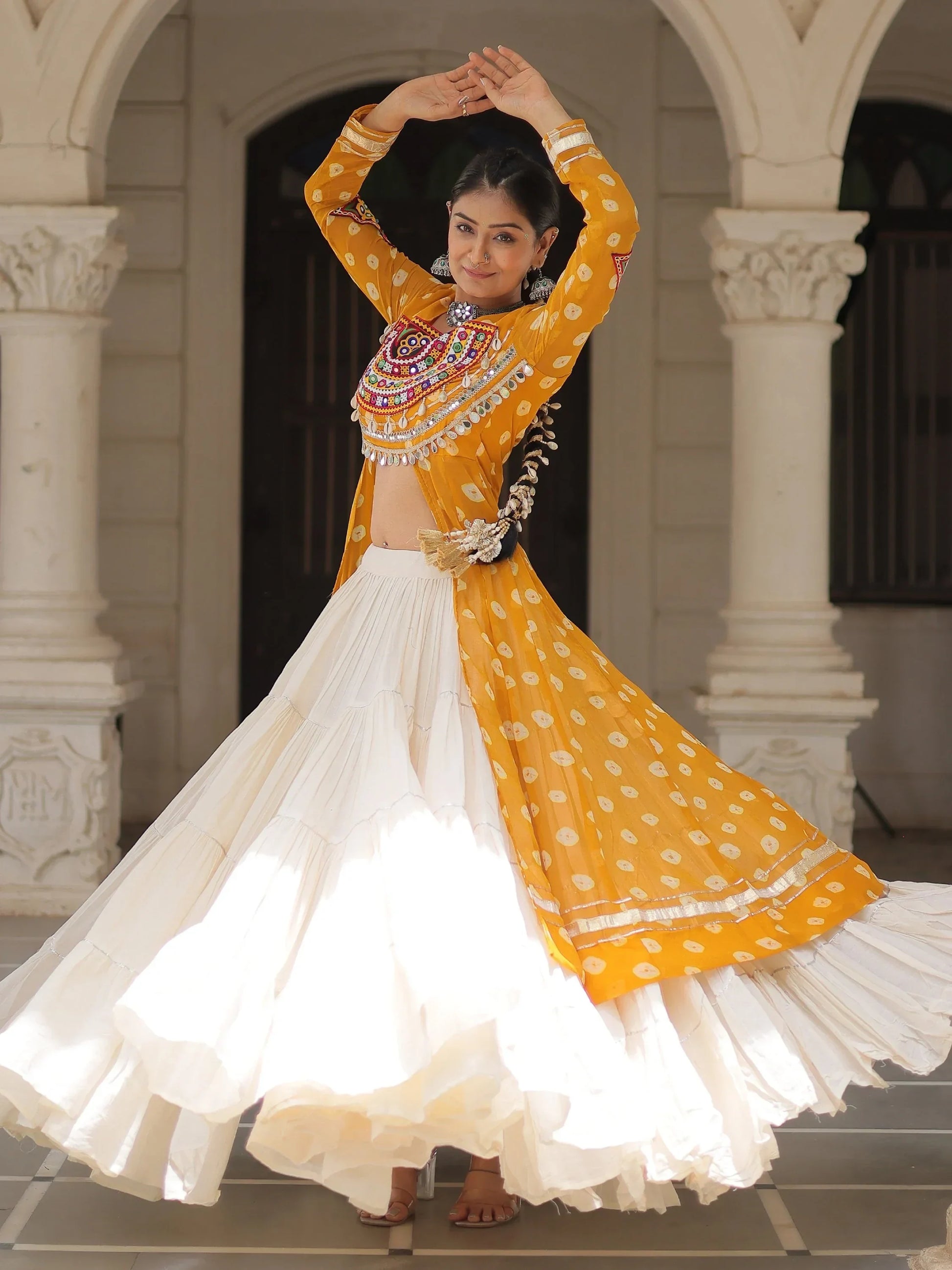 Attractive Yellow Cotton Navratri Special Lehenga With Bandhani Printed Kurti - Zeel Clothing