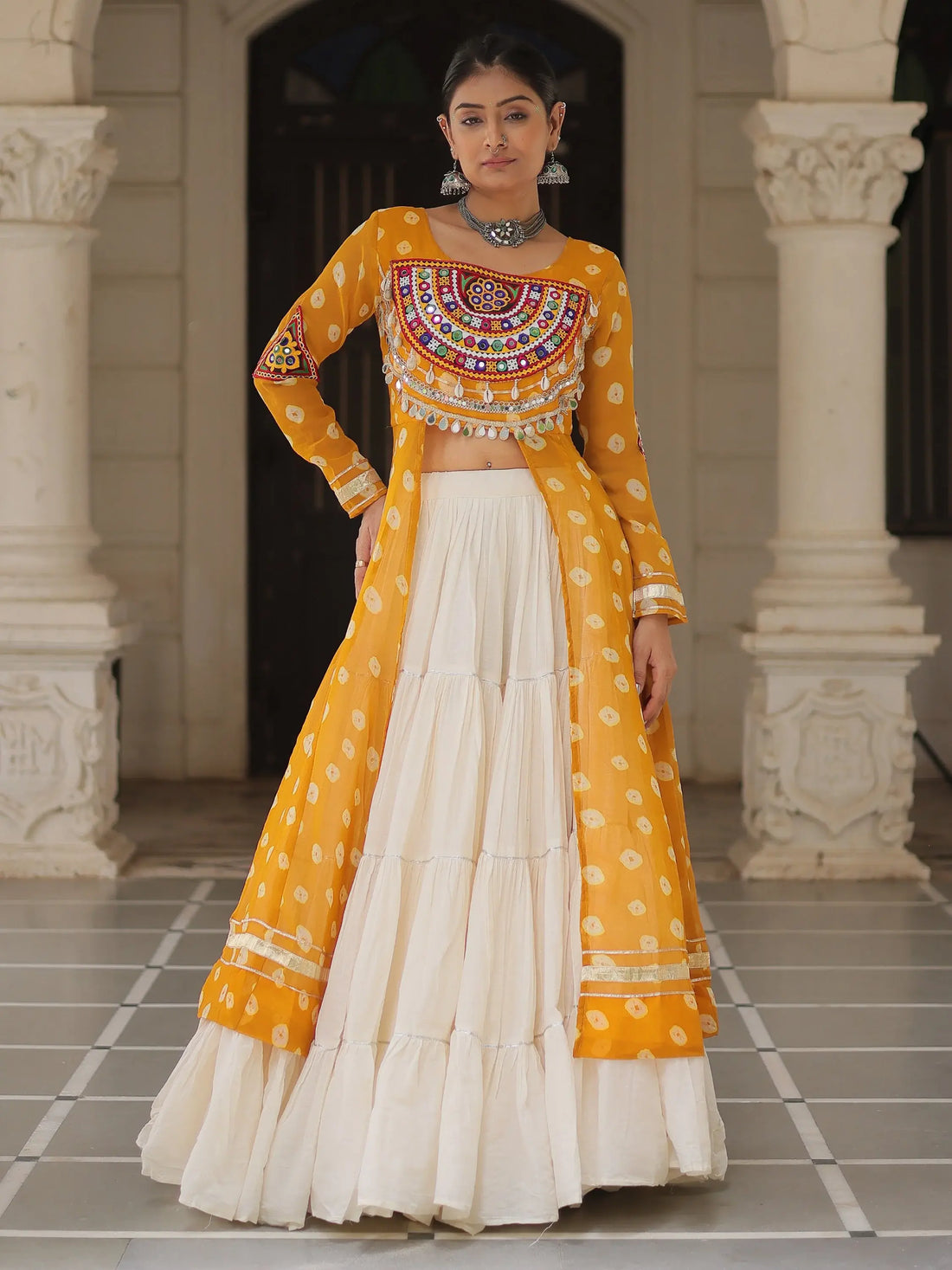 Attractive Yellow Cotton Navratri Special Lehenga With Bandhani Printed Kurti - Zeel Clothing