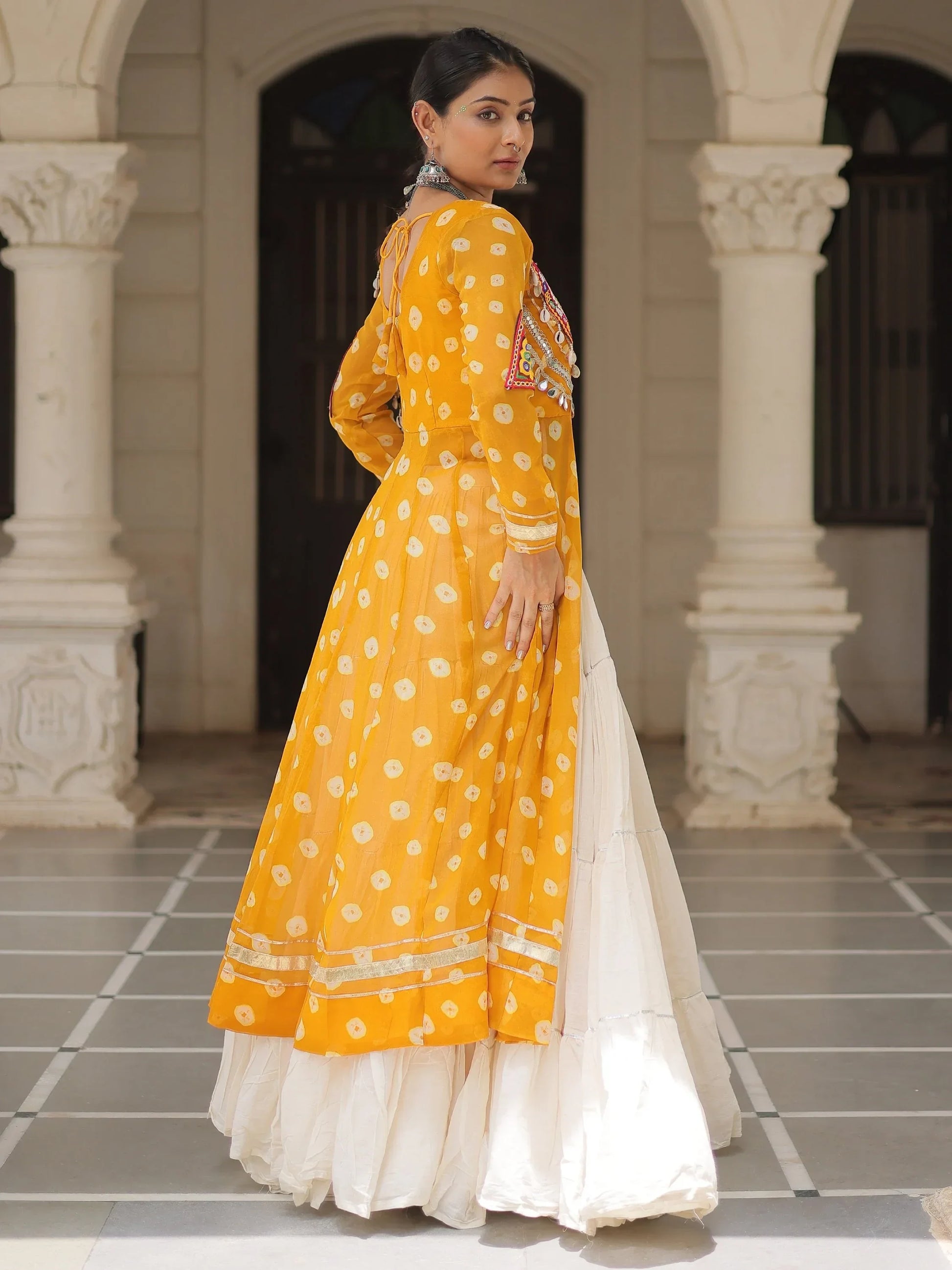 Attractive Yellow Cotton Navratri Special Lehenga With Bandhani Printed Kurti - Zeel Clothing