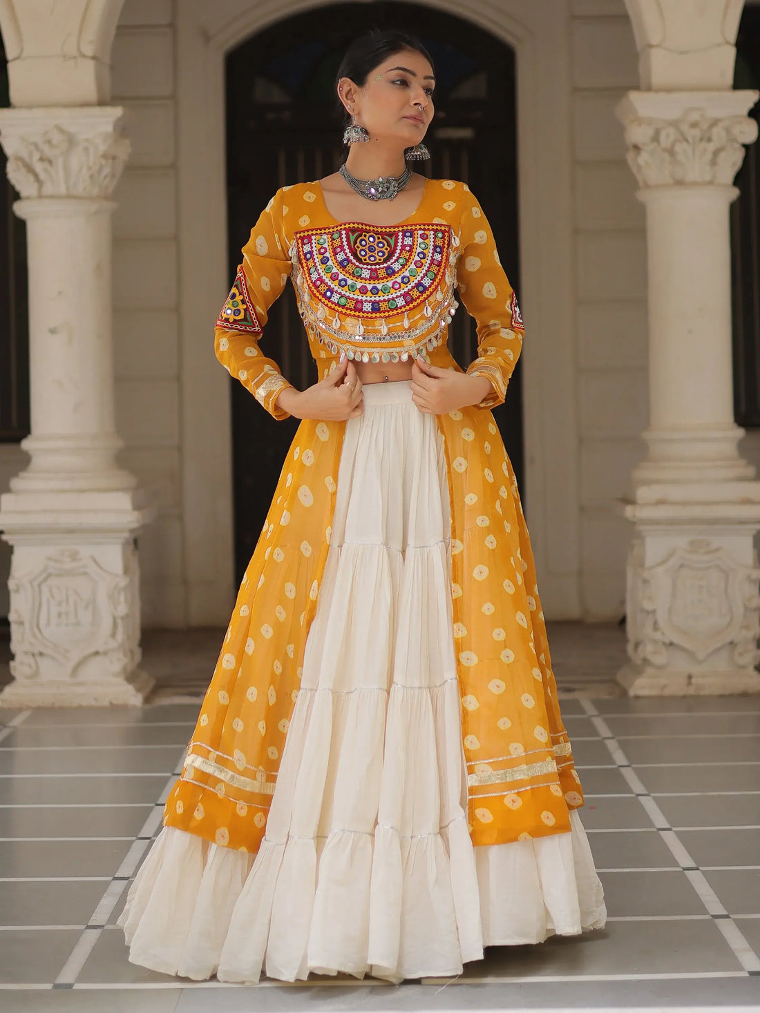 Attractive Yellow Cotton Navratri Special Lehenga With Bandhani Printed Kurti - Zeel Clothing