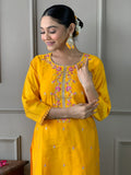 Attractive Yellow Embroidered Chanderi Silk Readymade Pant Suit - Zeel Clothing