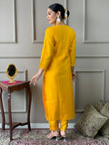 Attractive Yellow Embroidered Chanderi Silk Readymade Pant Suit - Zeel Clothing