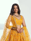 Attractive Yellow Embroidered Net Wedding Lehenga Choli With Dupatta - Zeel Clothing