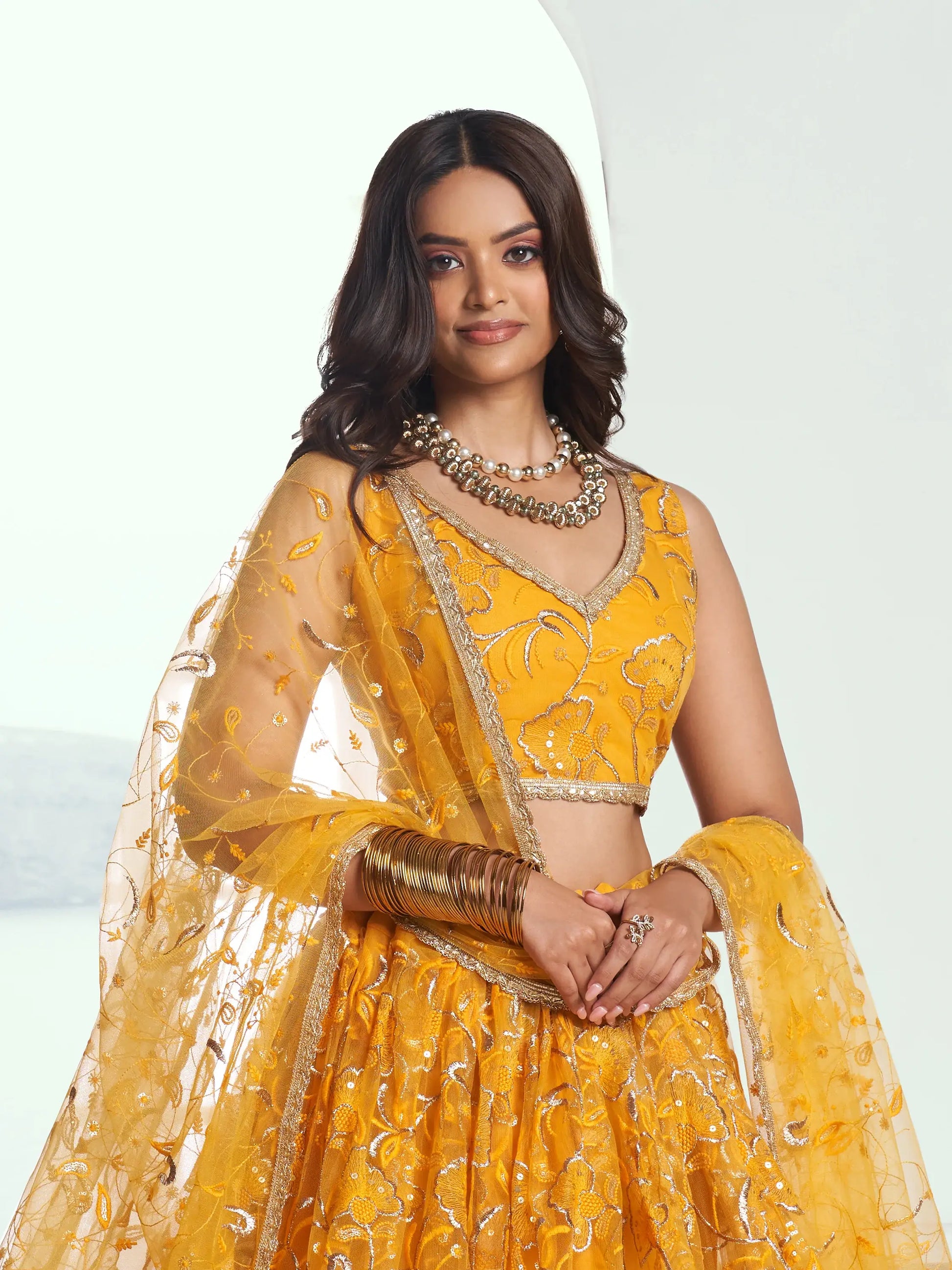 Attractive Yellow Embroidered Net Wedding Lehenga Choli With Dupatta - Zeel Clothing