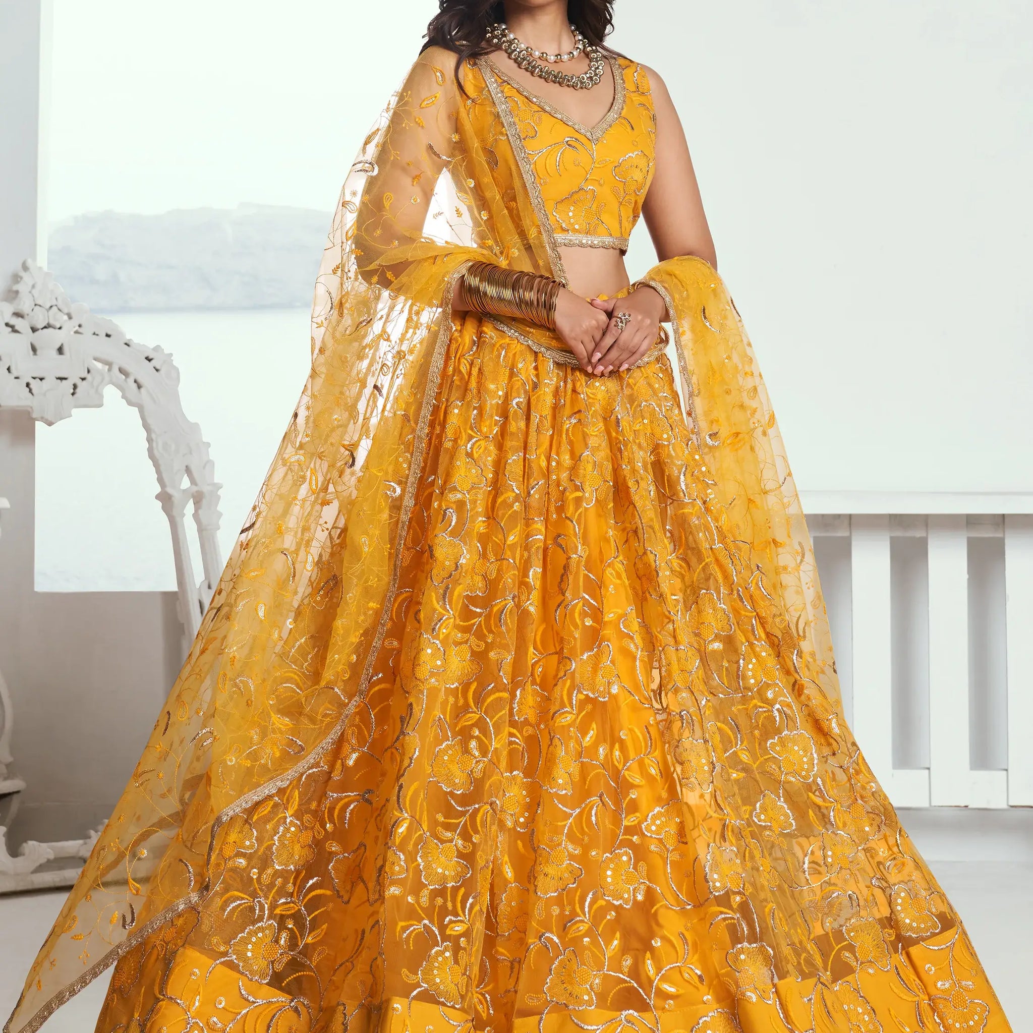 Attractive Yellow Embroidered Net Wedding Lehenga Choli With Dupatta - Zeel Clothing