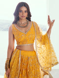 Attractive Yellow Embroidered Net Wedding Lehenga Choli With Dupatta - Zeel Clothing