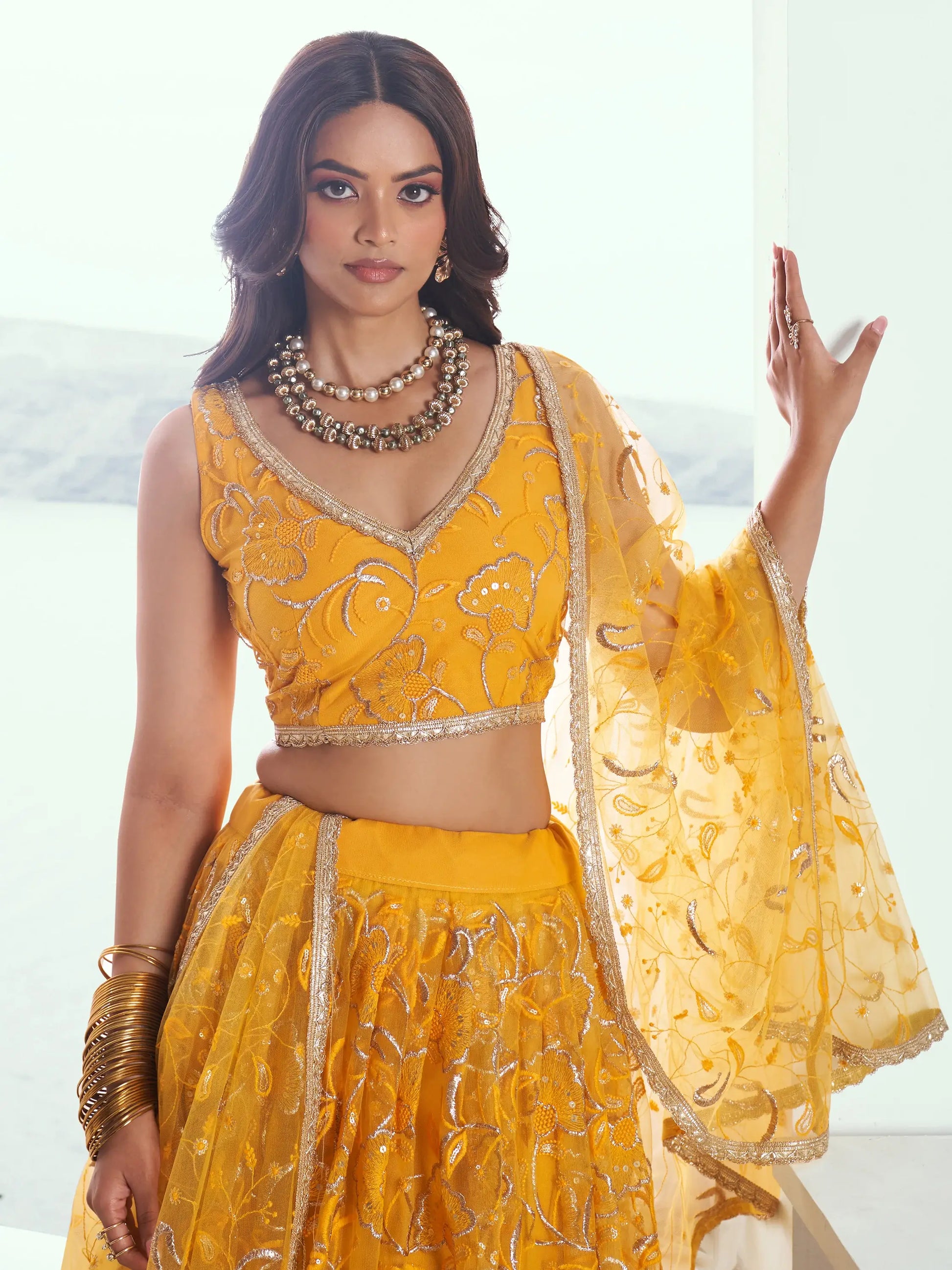 Attractive Yellow Embroidered Net Wedding Lehenga Choli With Dupatta - Zeel Clothing