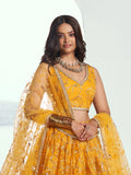 Attractive Yellow Embroidered Net Wedding Lehenga Choli With Dupatta - Zeel Clothing