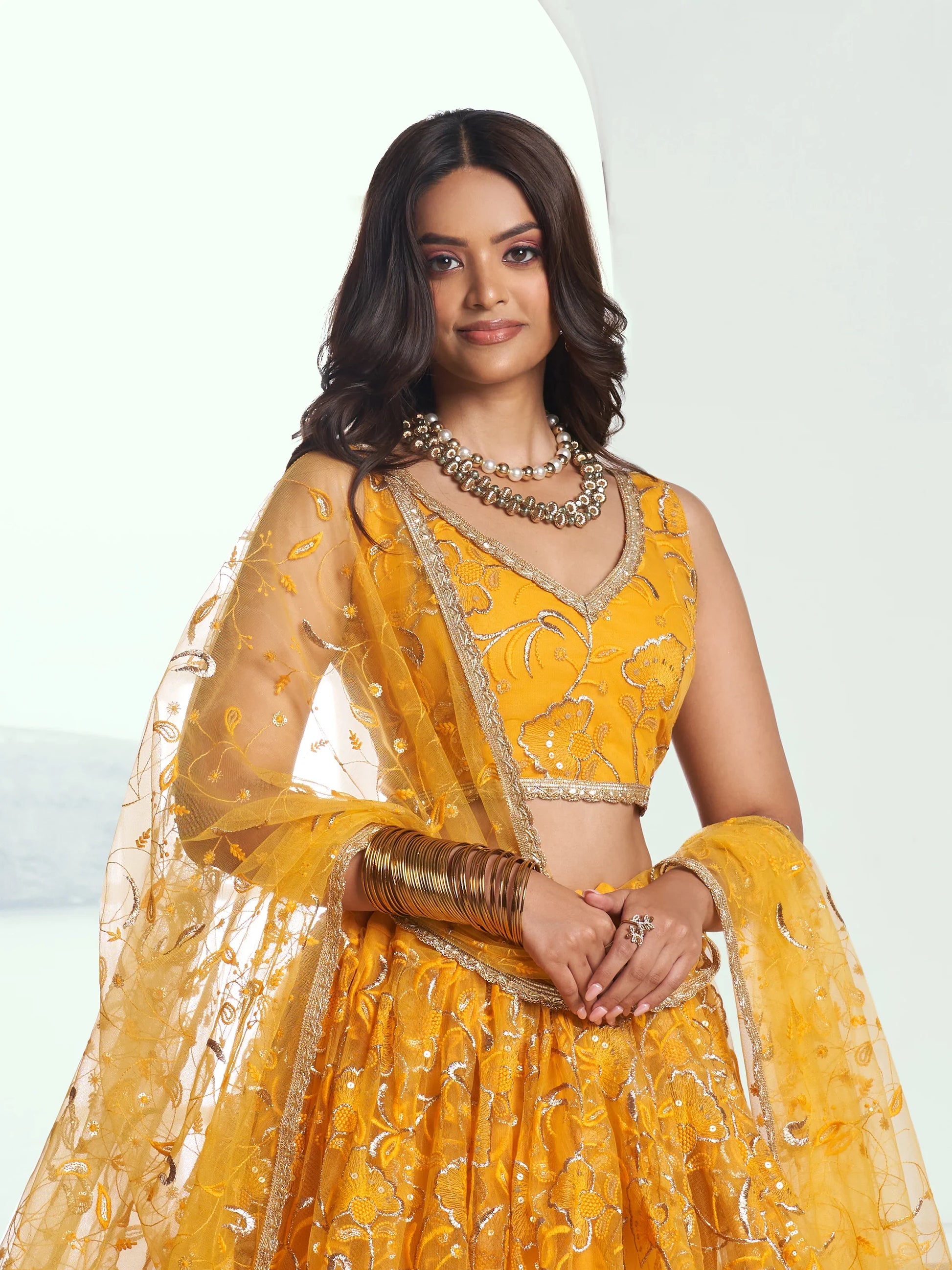 Attractive Yellow Embroidered Net Wedding Lehenga Choli With Dupatta - Zeel Clothing