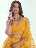 Attractive Yellow Embroidered Net Wedding Lehenga Choli With Dupatta - Zeel Clothing
