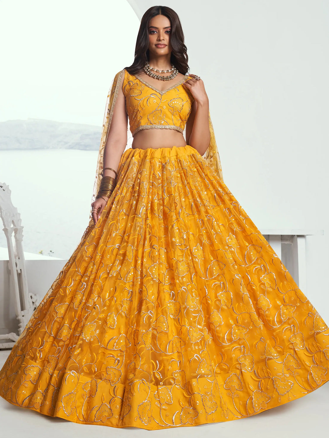 Attractive Yellow Embroidered Net Wedding Lehenga Choli With Dupatta - Zeel Clothing
