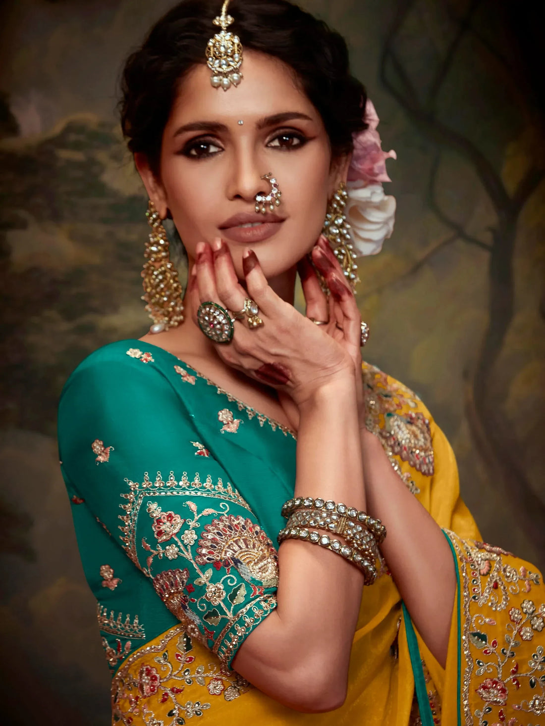 Attractive Yellow Embroidered Silk Haldi Wear Saree With Blouse - Zeel Clothing