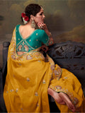 Attractive Yellow Embroidered Silk Haldi Wear Saree With Blouse - Zeel Clothing