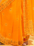 Attractive Yellow Foil Print Georgette Haldi Wear Saree With Blouse - Zeel Clothing