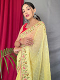 Attractive Yellow Sequins Georgette Haldi Wear Saree With Blouse - Zeel Clothing