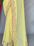 Attractive Yellow Sequins Georgette Haldi Wear Saree With Blouse - Zeel Clothing