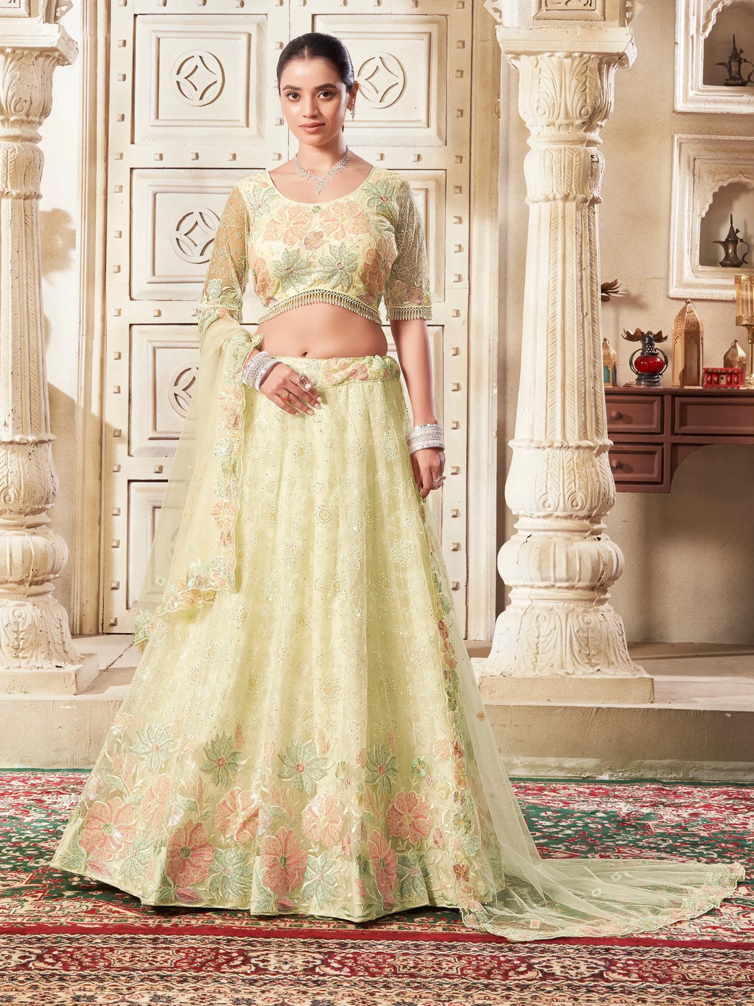 Attractive Yellow Sequins Net Wedding Lehenga Choli With Dupatta - Zeel Clothing