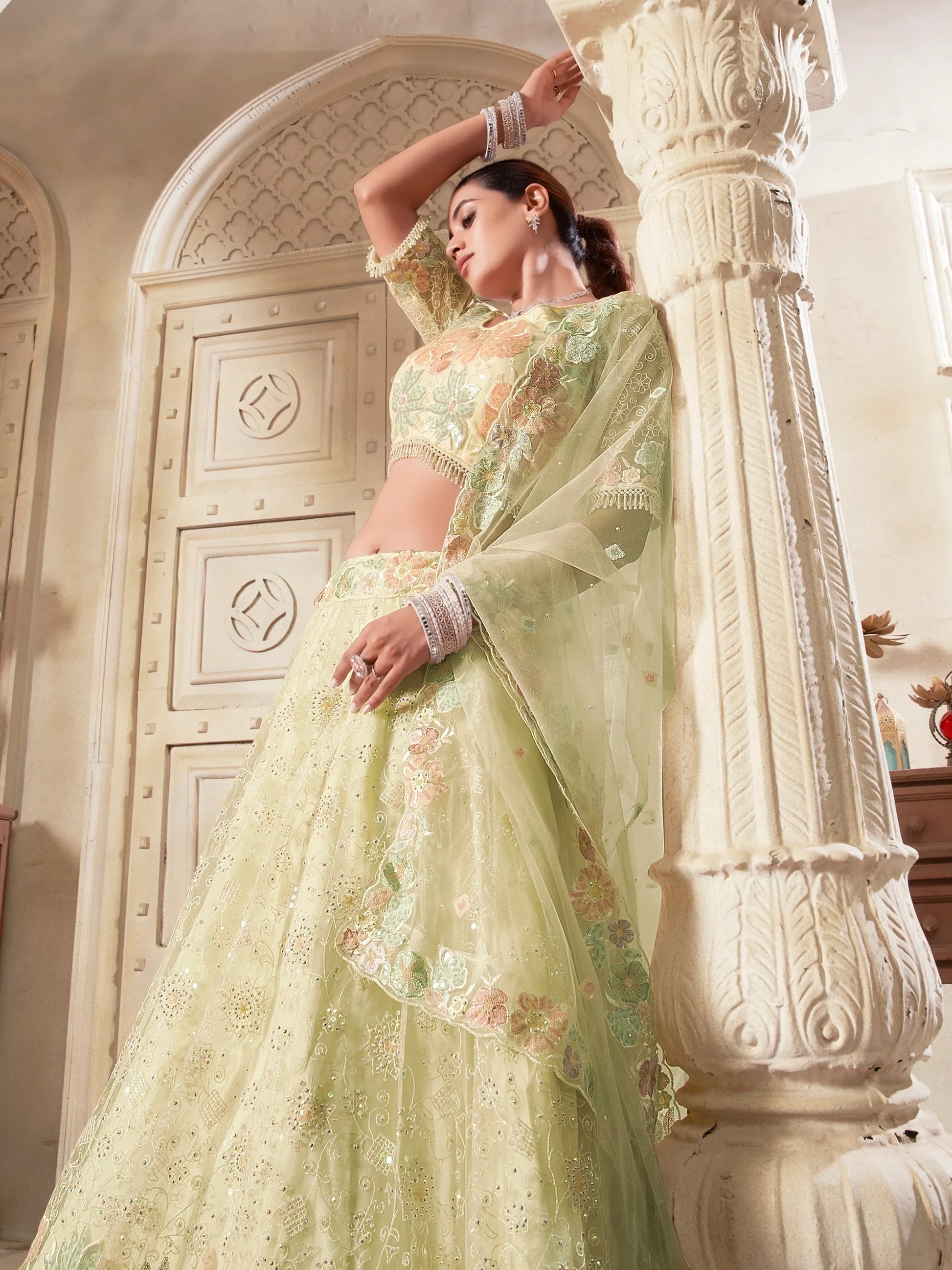 Attractive Yellow Sequins Net Wedding Lehenga Choli With Dupatta - Zeel Clothing