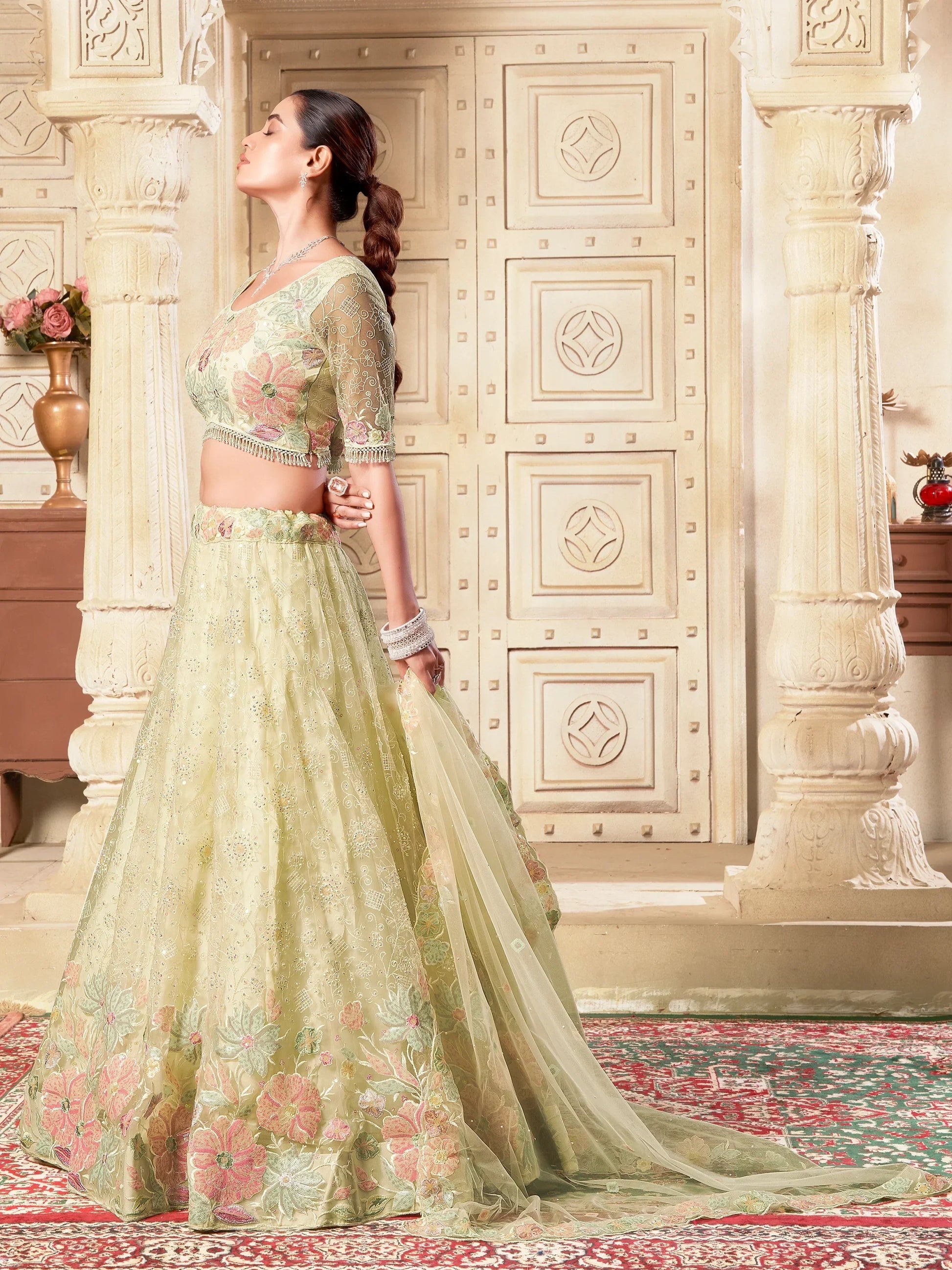 Attractive Yellow Sequins Net Wedding Lehenga Choli With Dupatta - Zeel Clothing