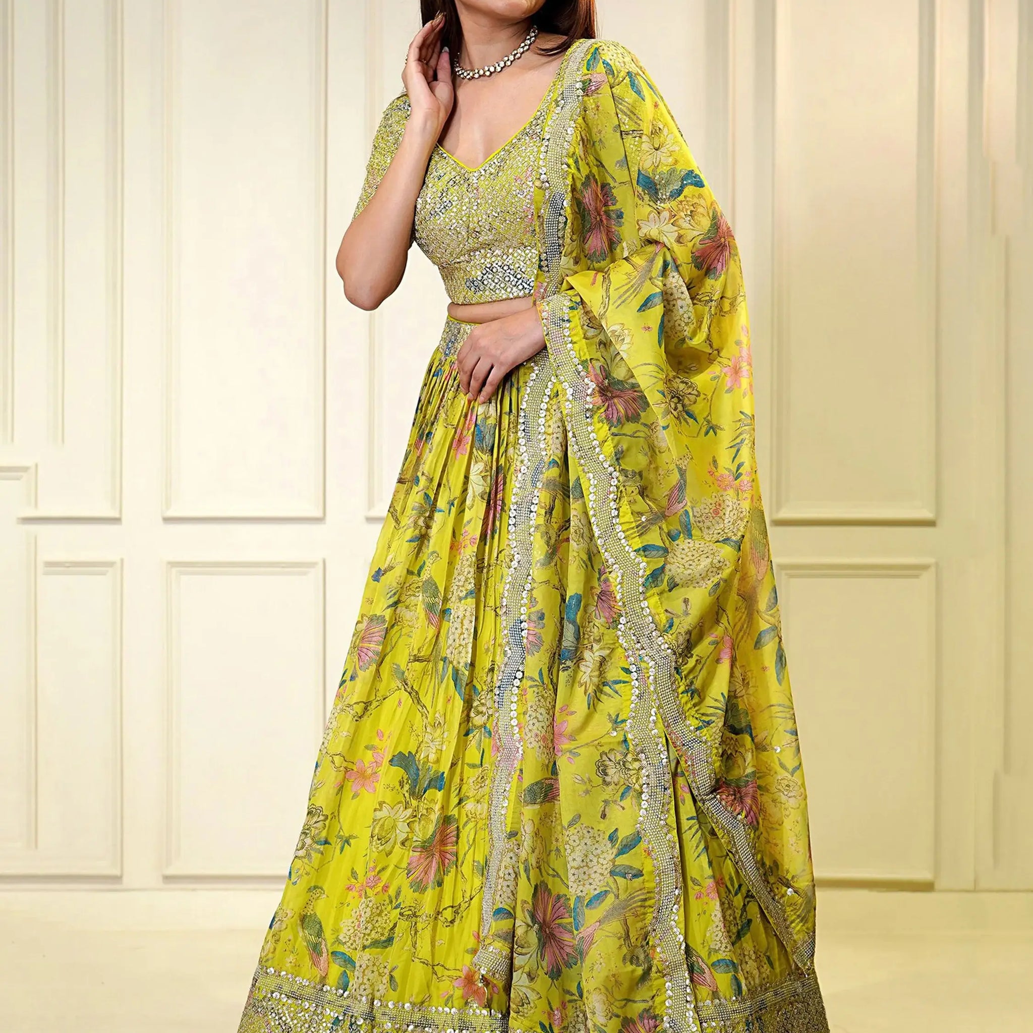 Attractive Yellow Sequins Organza Haldi Wear Lehenga Choli - Zeel Clothing