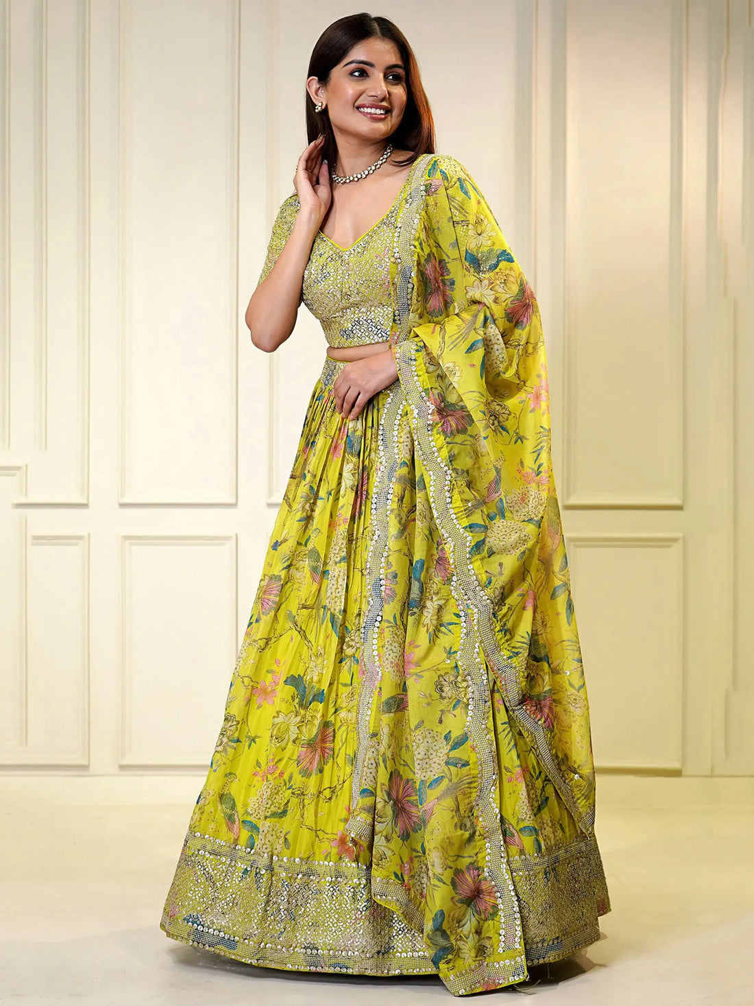 Attractive Yellow Sequins Organza Haldi Wear Lehenga Choli - Zeel Clothing