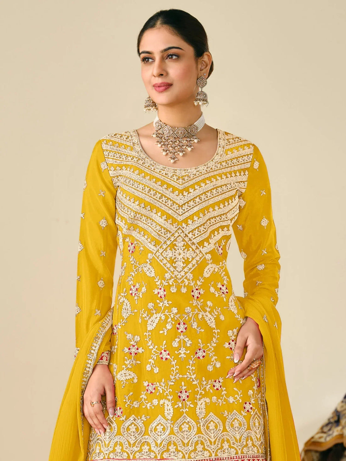 Attractive Yellow Sequins Work Chinon Sharara Suit With Dupatta - Zeel Clothing