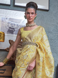 Attractive Yellow Zari Weaving Linen Festival Wear Saree With Blouse - Zeel Clothing